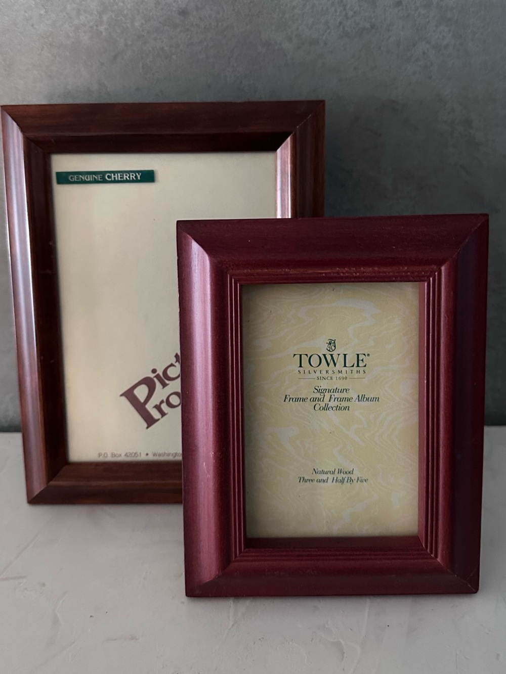 2 VINTAGE PICTURE PRODUCTS Towle Solid CHERRY Photo Frame for 5" x 7" 3.5x5